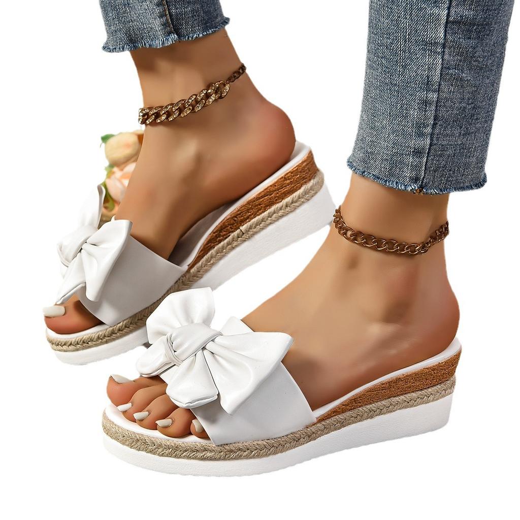 Летняя круглая голова большого размера 40-43 верхняя одежда бант пеньковая веревка толстая подошва его женские тапочки сандалии