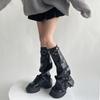 Женские грелки на ноги Harajuku с пряжкой из кожи, с панковскими боковыми пуговицами, широкие, расклешенные, для ботинок, длинные носки на икры, уличная одежда