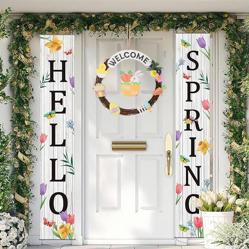Easter Welcome Door Sign Welcome Sign For Front Door Easter Hangable Decorations Rattan Wreath Ornament Farmhouse Home Decor For