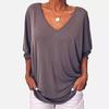 V-Neck Bat Seven-Point Sleeve Back Button T-Shirt Loose Top Women