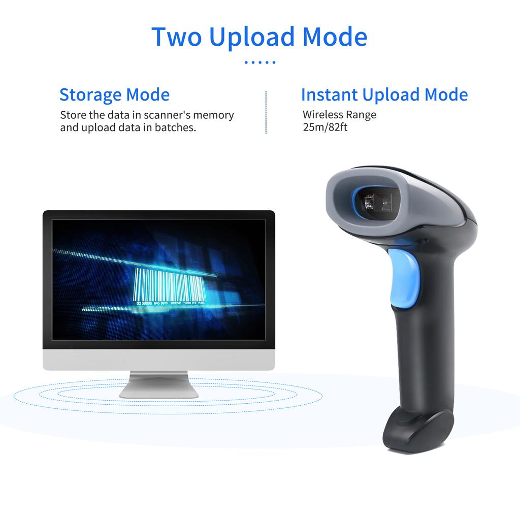 Handheld Barcode Scanner 1D Code Scanner 2.4G Wireless & USB Wired Bar Code Reader Compatible with