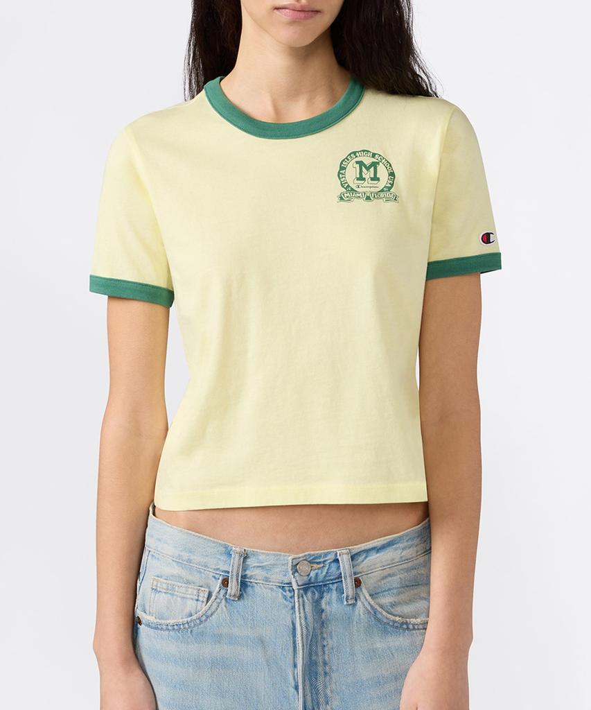 CHAMPION Women'S Sports Team Logo Cropped Ringer T-Shirt Yellow