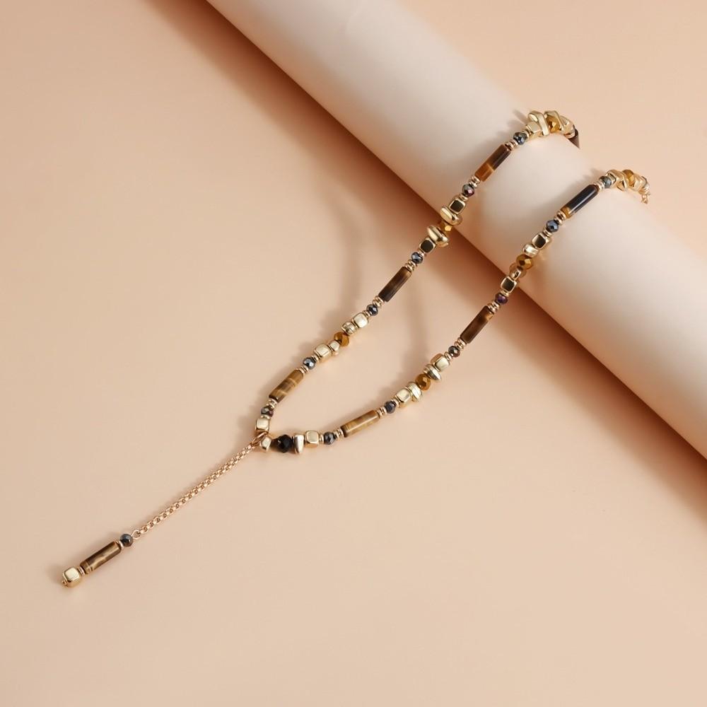 Handmade Beads Tiger Eye Stone Necklace Irregular Stone Shape Tassel Necklace Jewelry Accessory