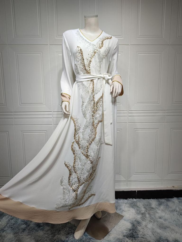 Женская одежда, модное мусульманское платье с вышивкой и пайетками, Абая, средневосточное женское свободное облегающее мусульманское платье