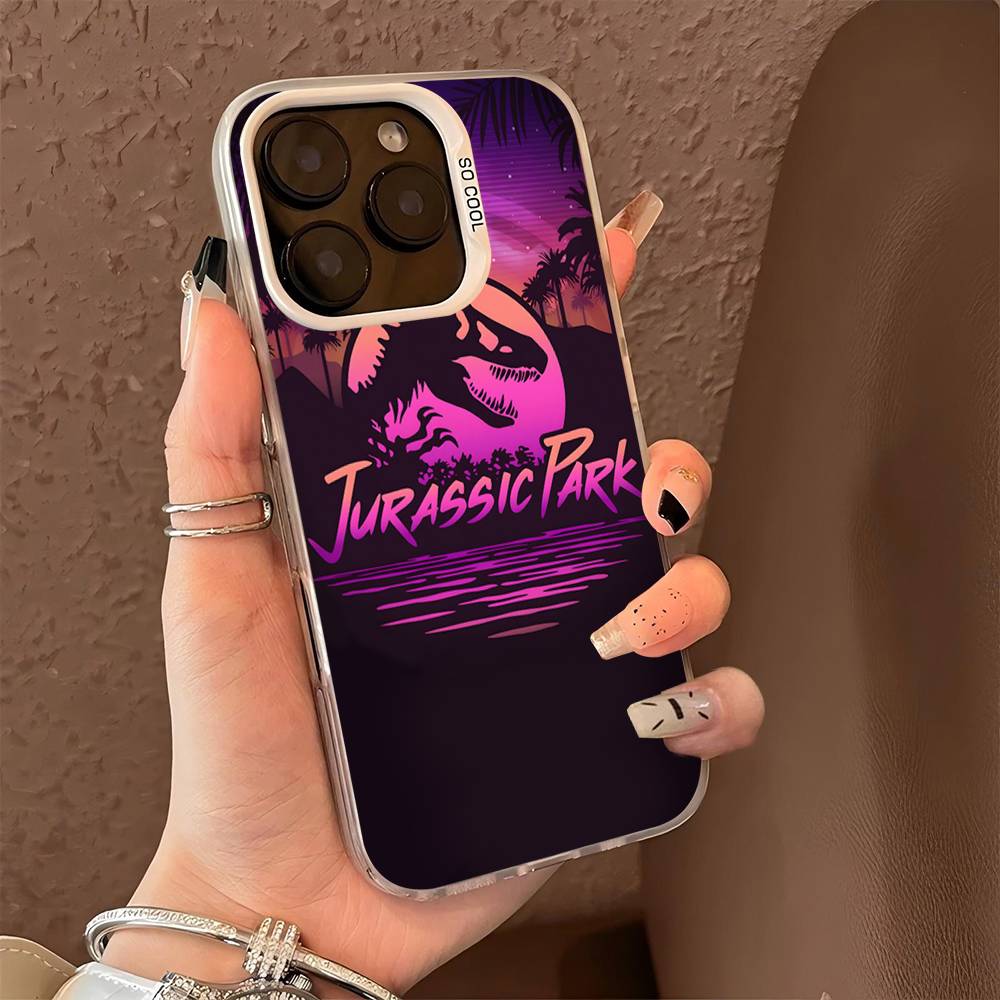 J-Jurassic Park Dinosaur World For IPhone 11 12 13 14 15 16 17 Pro Max Plus Colorful Black Matte Phone Cover