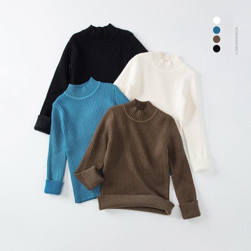 Детский свитер, осенне-зимний флисовый толстый теплый вязаный свитер с круглым вырезом, топы для мальчиков, повседневные универсальные детские пуловеры для детей от 2 до 13 лет