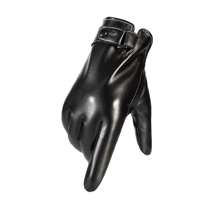 Теплые мужские перчатки Трехлинейные Плюс Бархатные Морозостойкие Перчатки для Зимней Уличной Езды Полностью Пальцевые Зимние Перчатки из ПУ Кожи с Сенсорным Экраном