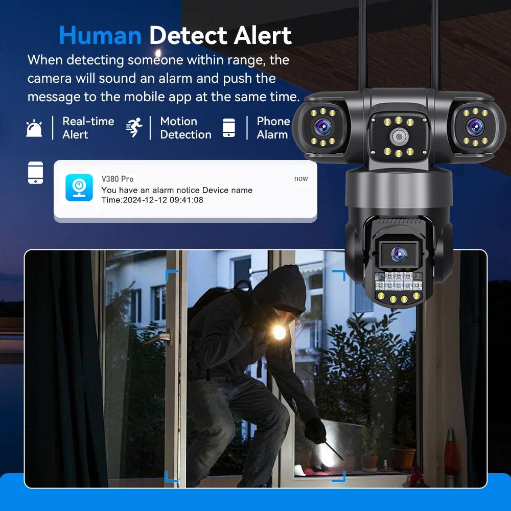 4G/WiFi Network Security Camera, Triple-Lens Triple-Screen HD Night Vision Waterproof CCTV Recorder