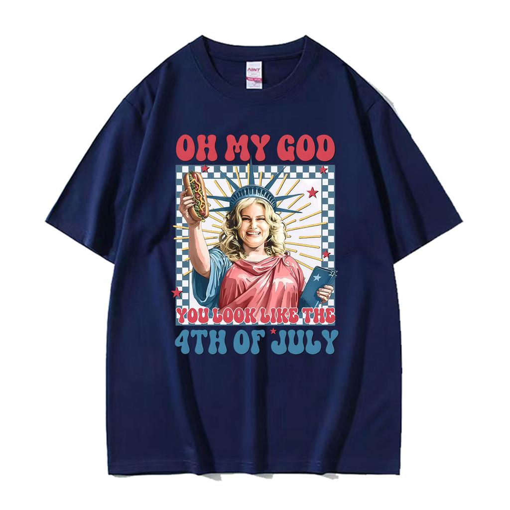 Oh My God 4 Th Of July Statue Of Liberty Funny Meme Graphic Tee Shirt Unisex Unisex Casual Cotton Tshirt Vintage Oversized T Shirts