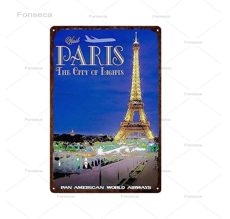 Paris Roma City Metal Sign Vintage Metal Plaque Travel Plates Decor For Bar Home Wall Decor Tin Sign Landscape Poster