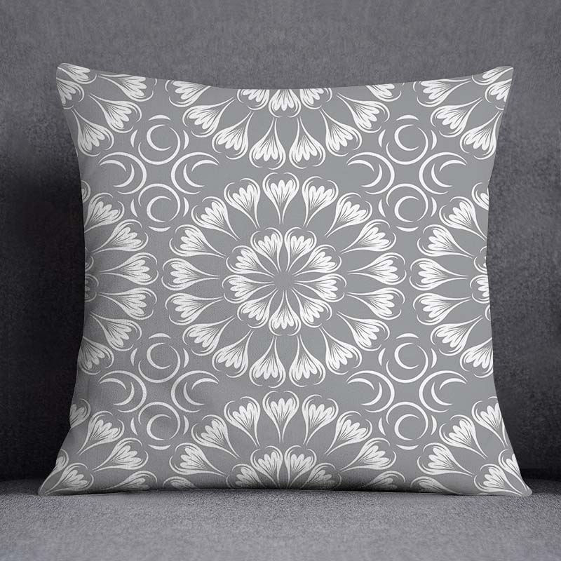 Gray Low White Flower Pattern Home Decoration Pillowcase Square Pillowcase Home Office Decoration Cushion Cover