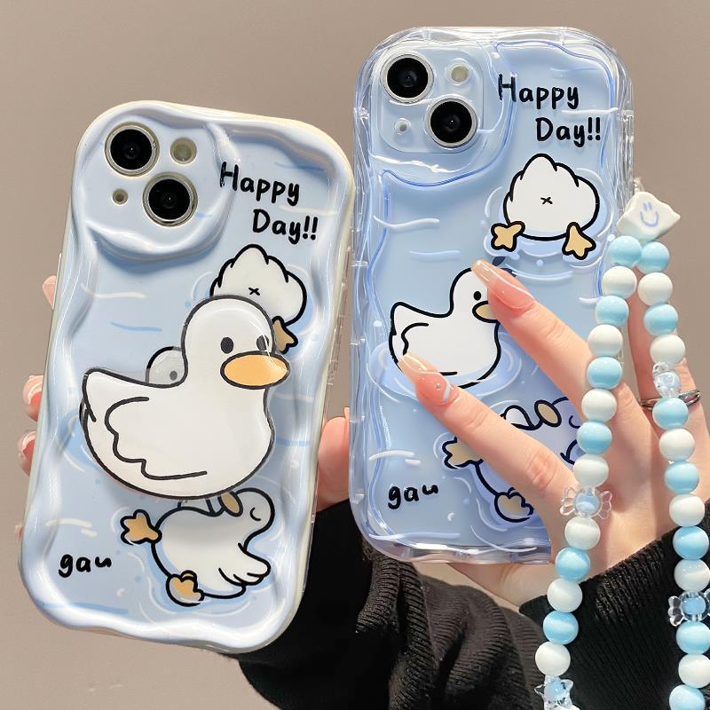 Applicable To Apple 14promax Mobile Phone Case IPhone 15/13 Cute Duck Bracket Chain 11/12mini Transparent