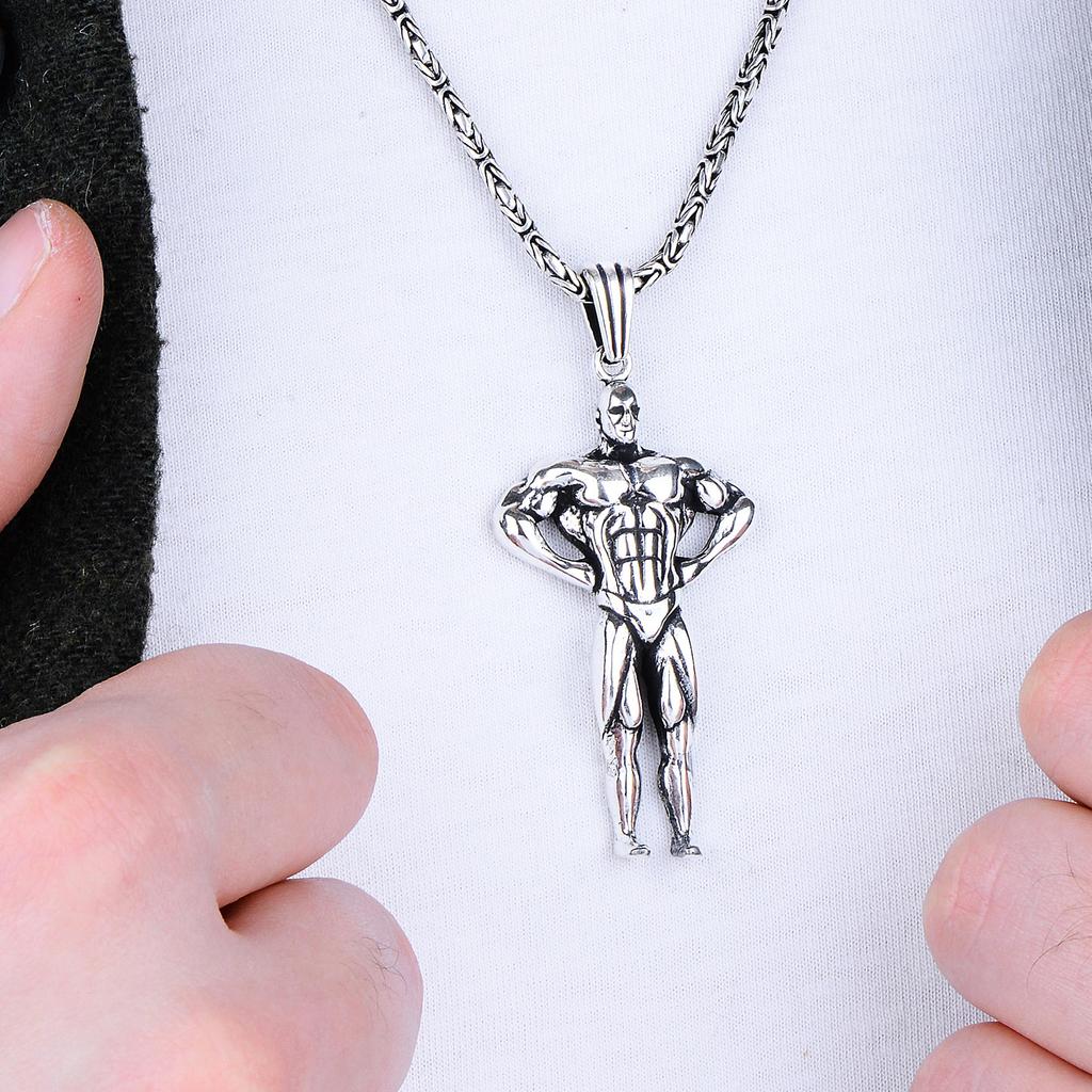 Мужское ожерелье с подвеской в ​​стиле бодибилдер из стерлингового серебра, прочная византийская цепочка, уникальные украшения для фитнеса, подарок для любителей тренажерного зала