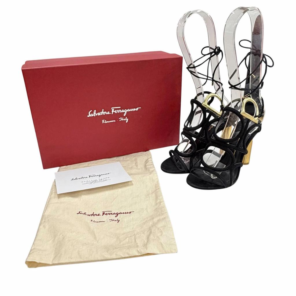 Идеальные сандалии Salvatore Ferragamo VINCI X5 Замшевый ремешок Gancini черный Женские 6 Б/у