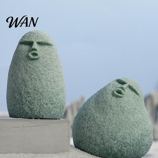 Blue Sandstone Statue Cute Stone Primitive Man Figurine Funny Stoneman Carving Face Home Atmosphere Enhancer Decoration for Garden Decor Fish