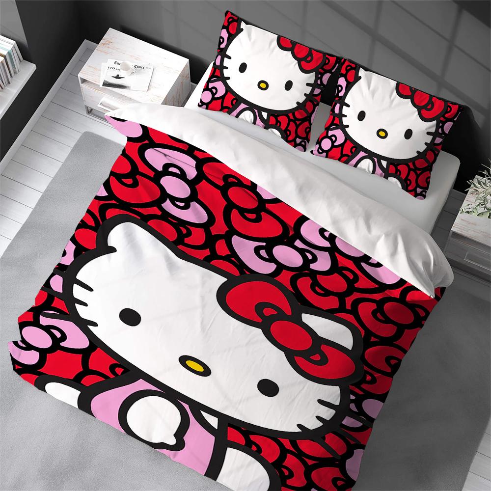 Милый Набор Постельного Белья Hello K-Kitty Домашний Стиль Мягкий Хлопок для Стирки Кровать 3-х Предметный Набор Подарок для Студенческого Общежития