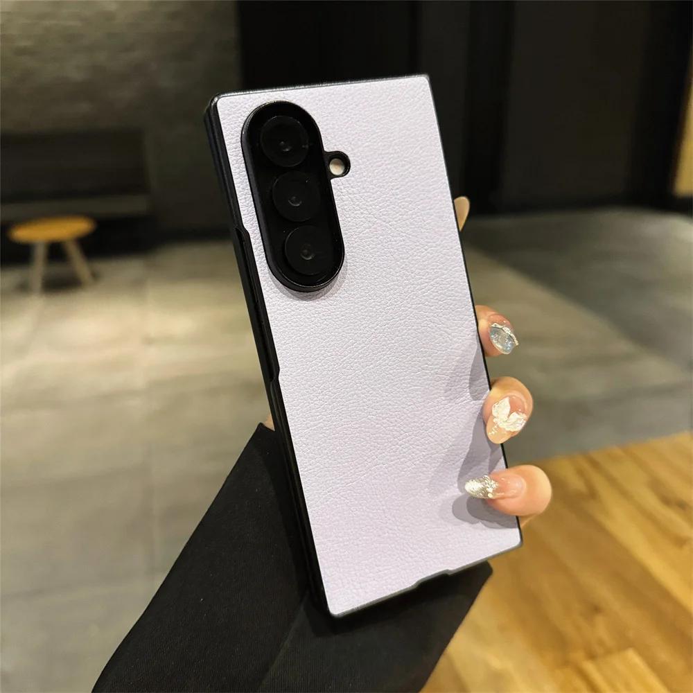 Solid Color Lichee Leather Bumper Anti-drop Phone Case for Samsung Galaxy Z Fold 8 7 6 5 4 Ultra Thin Camera Protection Cover