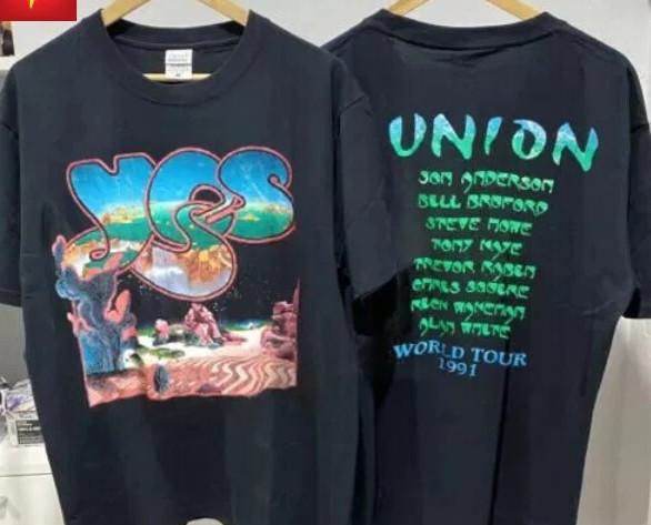 1991 YES Band Union World Tour 2 Side Cotton Black Unisex T-shirt Reprint S-5XL