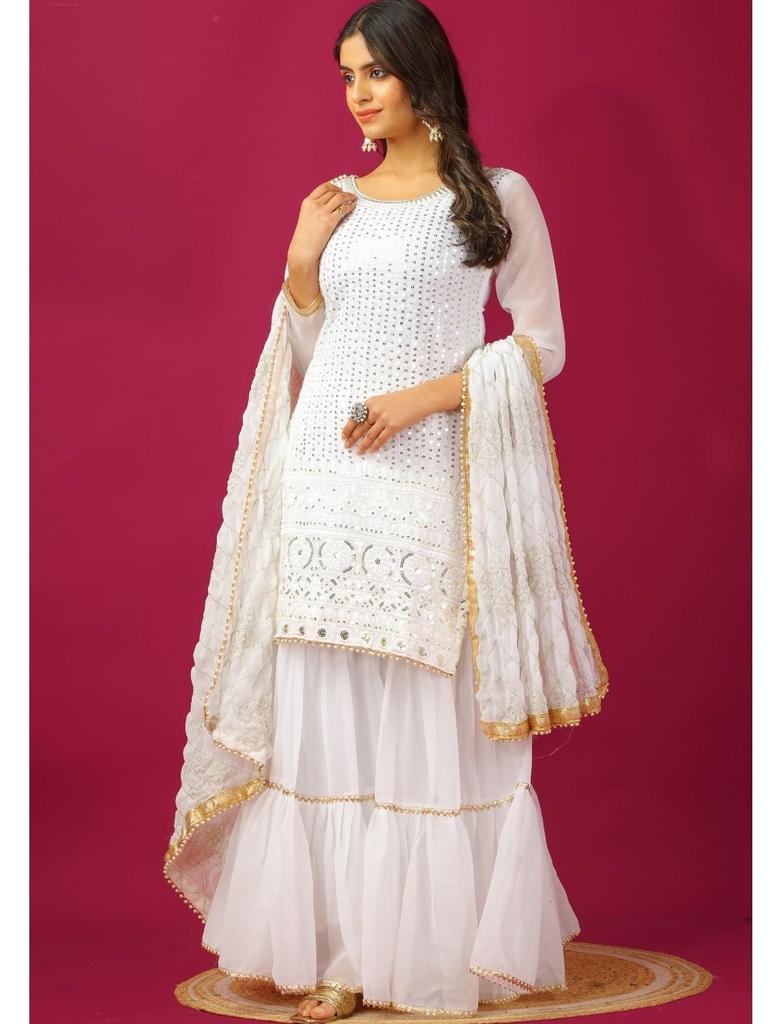 Индийский пакистанский комплект Шарара Курта Дупатта Топ Болливуда Туника Курти Салвар Камиз Пенджабский костюм