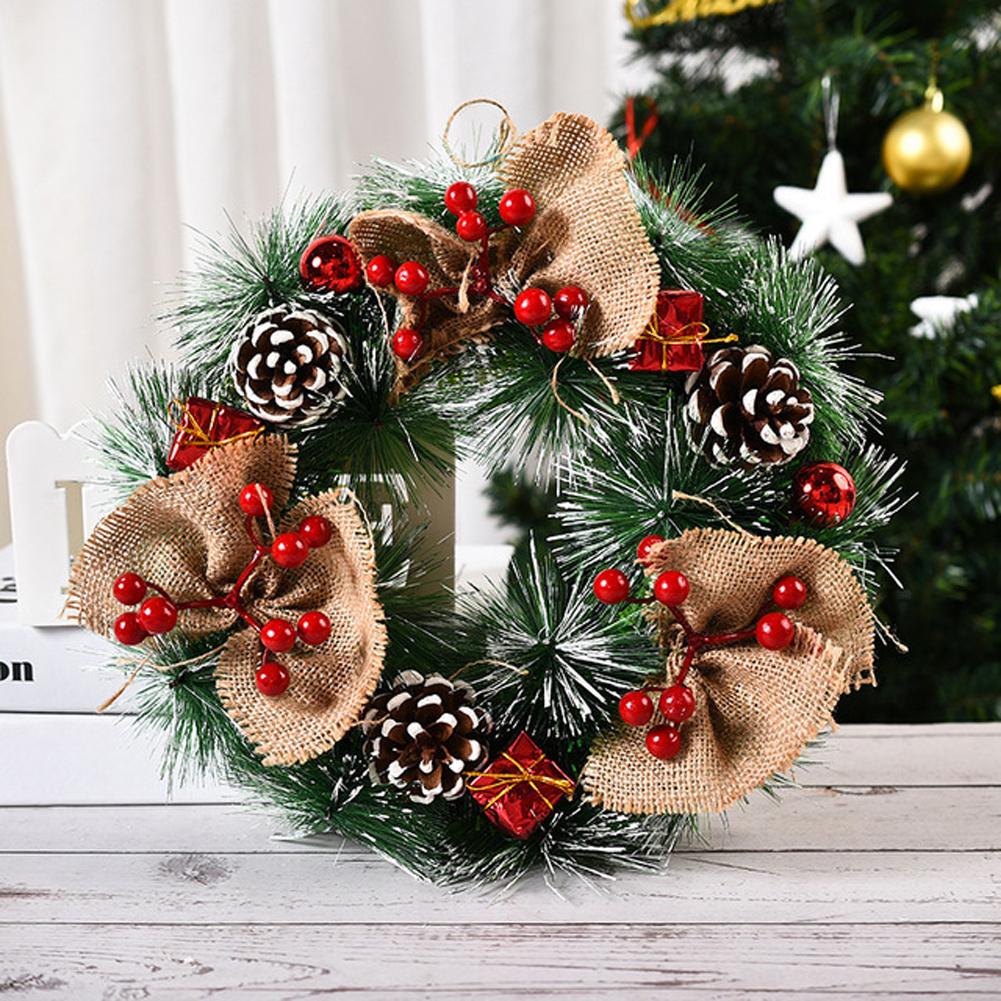 1pc Christmas Wreaths for Front Door, Xmas Decorations Winter Wreaths Home Decorative Wreath with Flowers Pine Cones for Party