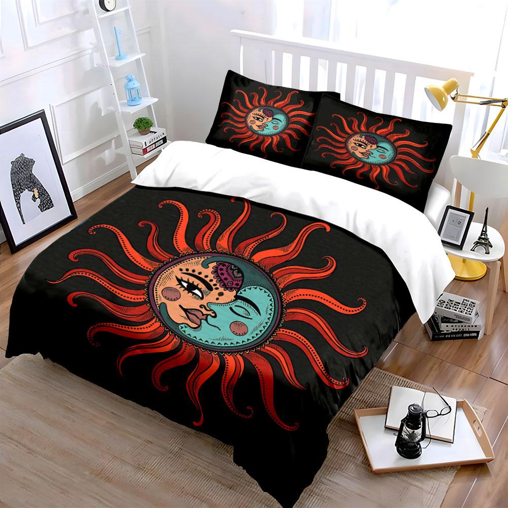 Sun and Moon Mandala Design Bedding Duvet Cover Set Duvet Cover Pillowcases (1*Duvet Cover 2*Pillowcases, without duvet insert)