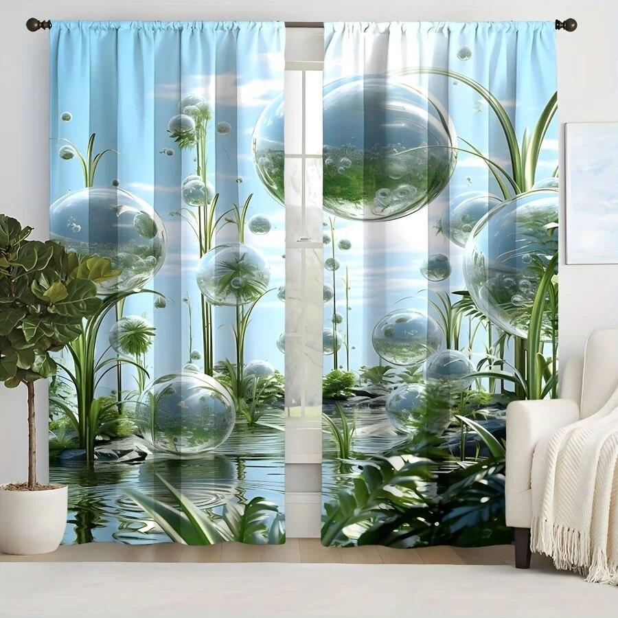 2 шт., полупрозрачные шторы с акварельным цветочным принтом, многосценные стержни, карманный декор, шторы для гостиной, спальни, домашний декор