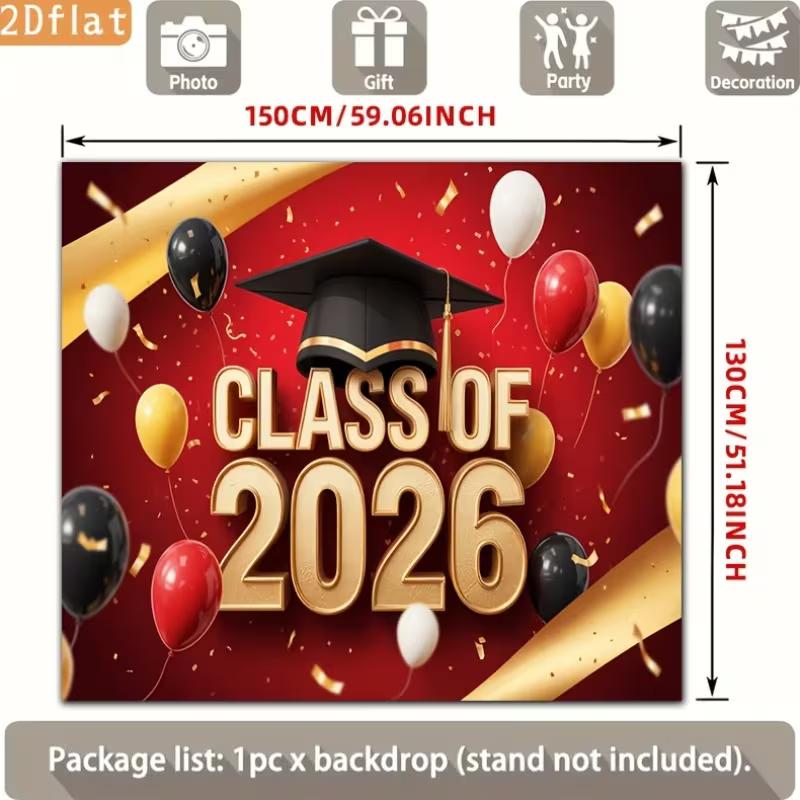 2D Фотозона для выпускного 2026 года Красные и Золотые Шары и Конфетти Вечеринка Фон
