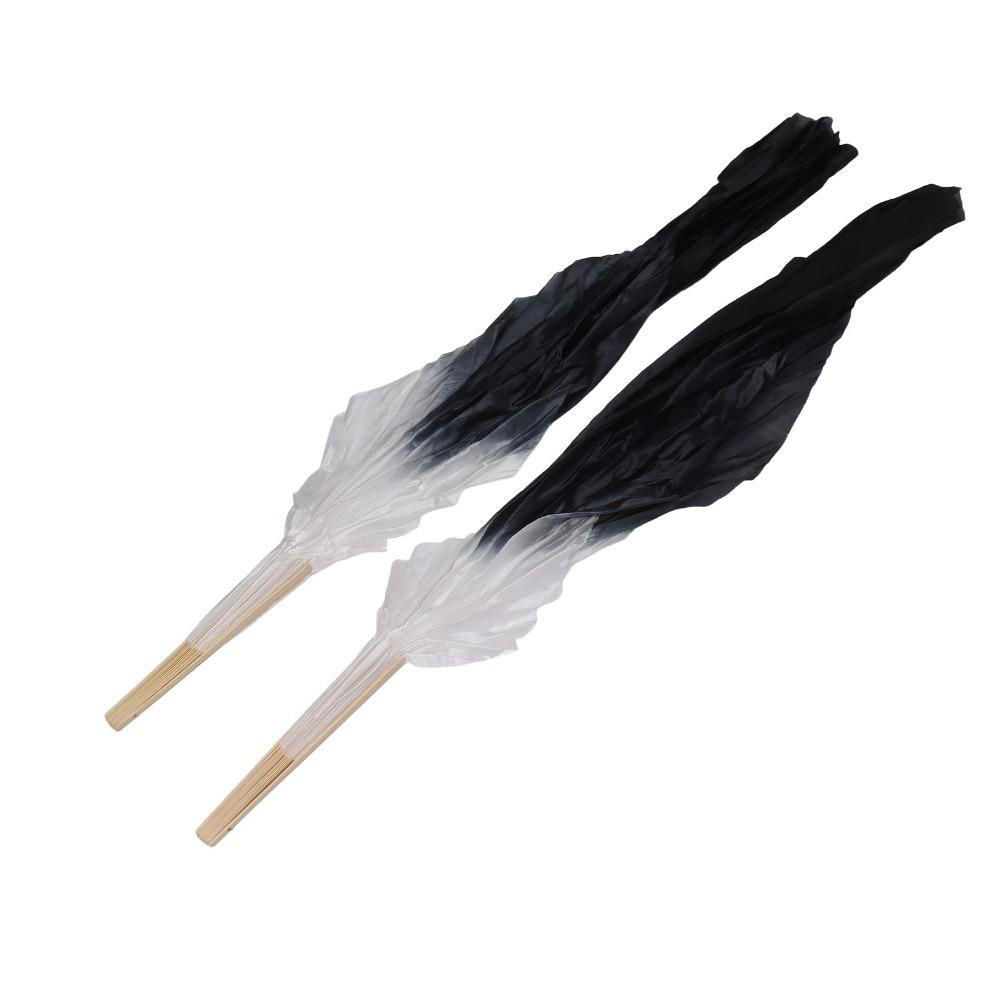 1 Pair Faux Silk Veil Dance Fans Hand Made Long Dance Fans Beautiful Belly Dance Fans Stage Shows