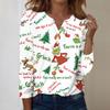 Women's Fashion Casual V-Neck Long Sleeve Decorative Button Christmas Print Top