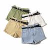 Women Vintage Summer Denim Shorts with Belt Zipper Pockets Female Retro Shorts