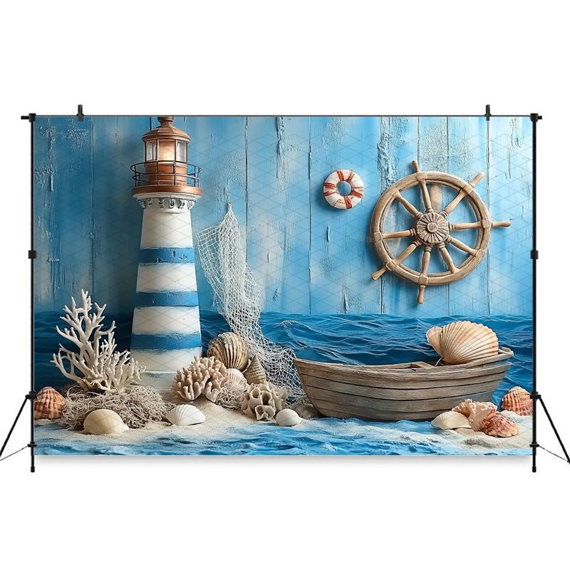 Mocsicka Фотофон День Рождения Дети Baby Shower Портретный Фон Синяя Часовая Башня Парусник Узоры Декор Фотостудия