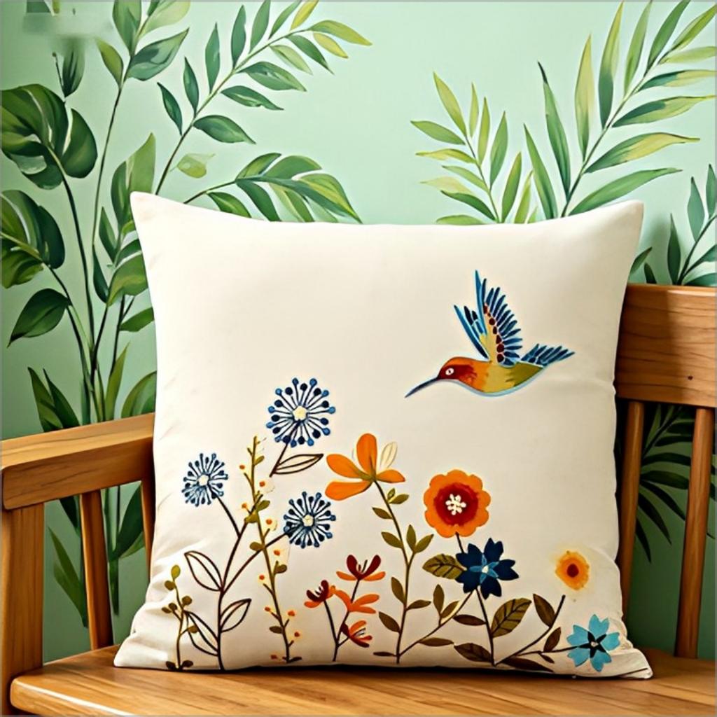 Hummingbird Floral Throw Pillow Cover Vintage Boho Flower Bird Decorative Cushion Case For Sofa Couch Home Decor