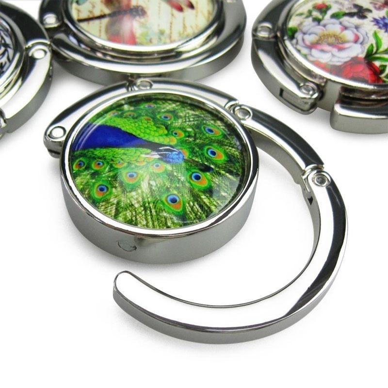 Складной крючок-вешалка для поддержки сумок и мешков с изображением стрекозы/павлина в подарок