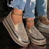 Fashion Women's Bling Rhinestone Decor Flats Comfort Thick Sole Slip On Casual Shoes Woman Fashion Gold Silver Glitter Platform Loafers