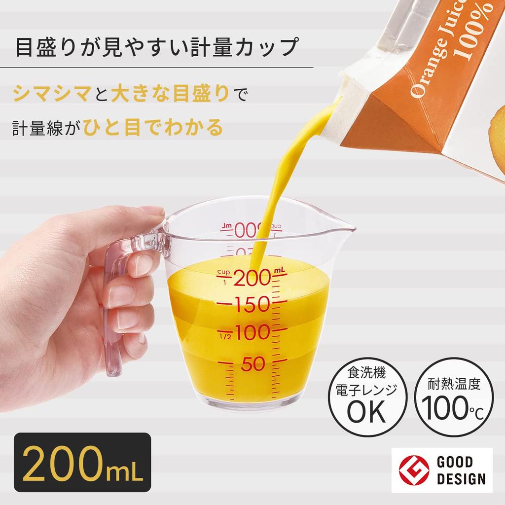 Мерный стакан Marna с легко читаемой шкалой 200 мл, легко наливать, с отверстием для крючка, для хранения на стене K649CL (Можно использовать в микроволновой печи/мыть в посудомоечной машине/термостойкий)