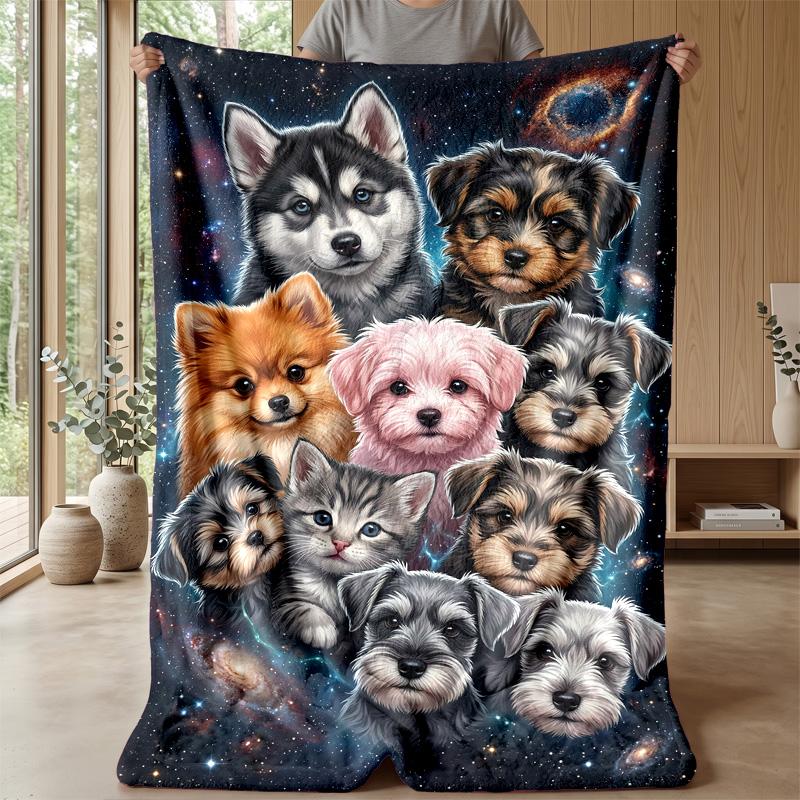 Space Bathing Pup Singing Theme blanket Lightweight Warm Flannel Blanket Decorative Throw Blanket for Home Decoration