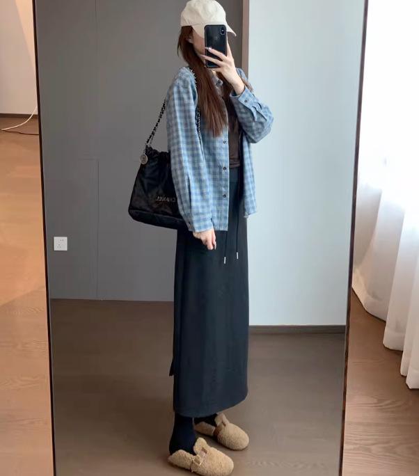 Blue Plaid Heart Embroidered Thick Cotton Long Sleeve Shirt - New Winter Arrival