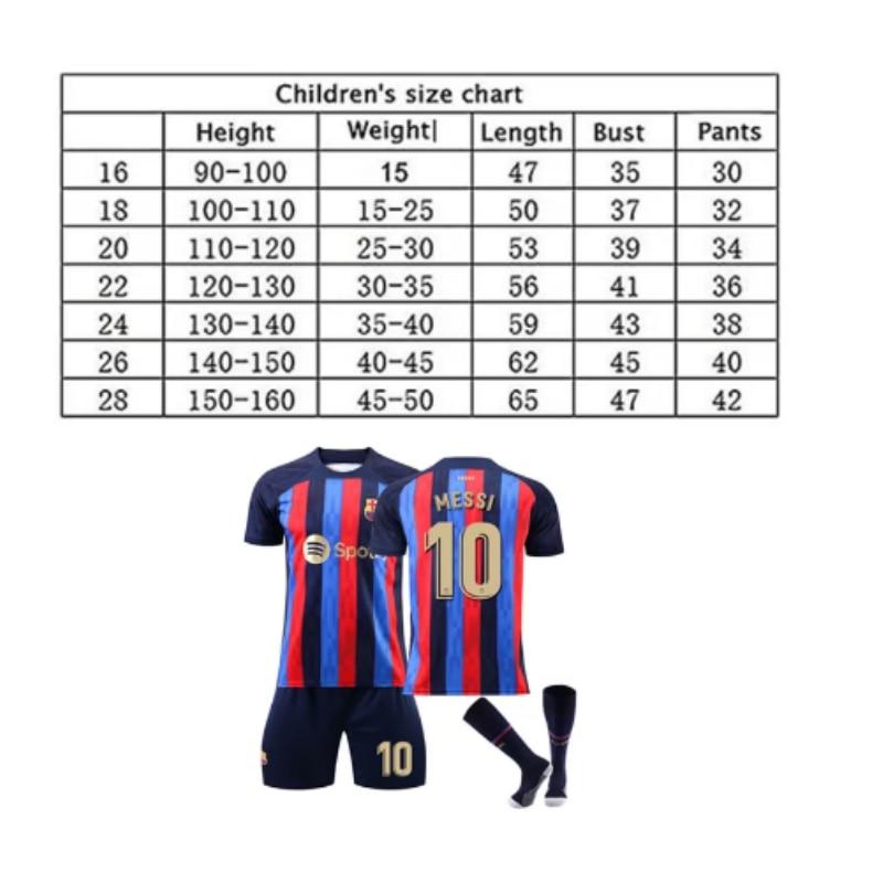 Kids Sports Equipment Barcelona Messi Football Jersey Set, Polyester, Multicolor