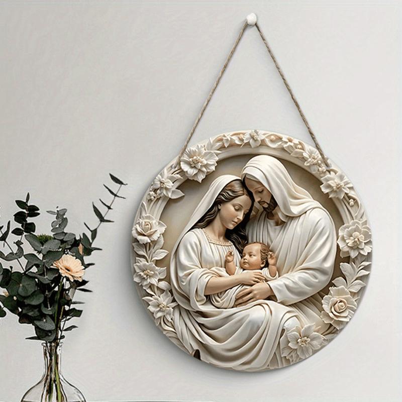 Wooden Sign Guard Jesus Round Sign for Church Door Wall Hanging Decor Ideal Gift Simple and Stylish Toilet Door Hanging Decor, Unisex Washroom Sign