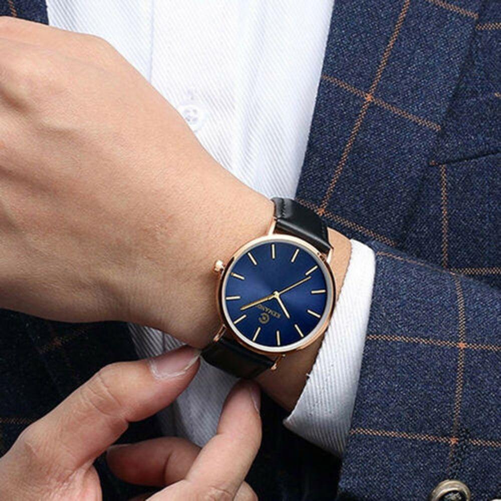 Gifts Fashion Business Simple Quartz Wrist Watch Men Watch 6.5mm Ultra Thin Genuine Leather Strap