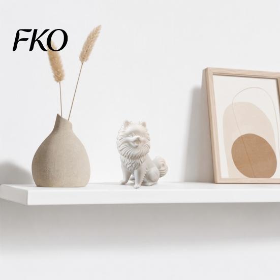 Simple Design Ornament 3D Printed Cute Pomeranian Dog Figurine, White Twisting Head Puppy Statue, Small Home Decor Desktop for Office Desk Decor,