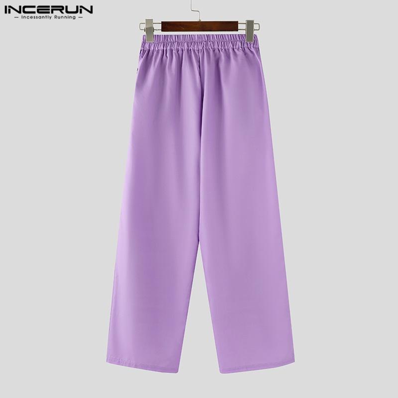 INCERUN Мужские повседневные свободные длинные брюки с принтом и эластичной талией, с карманами