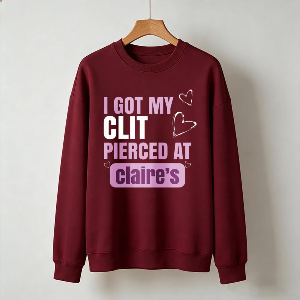 Мне прокололи клитор в Claire’s Розовое сердце Графический свитшот Смешной принт-слоган Пуловер Новинка Уличная одежда Повседневный свитшот