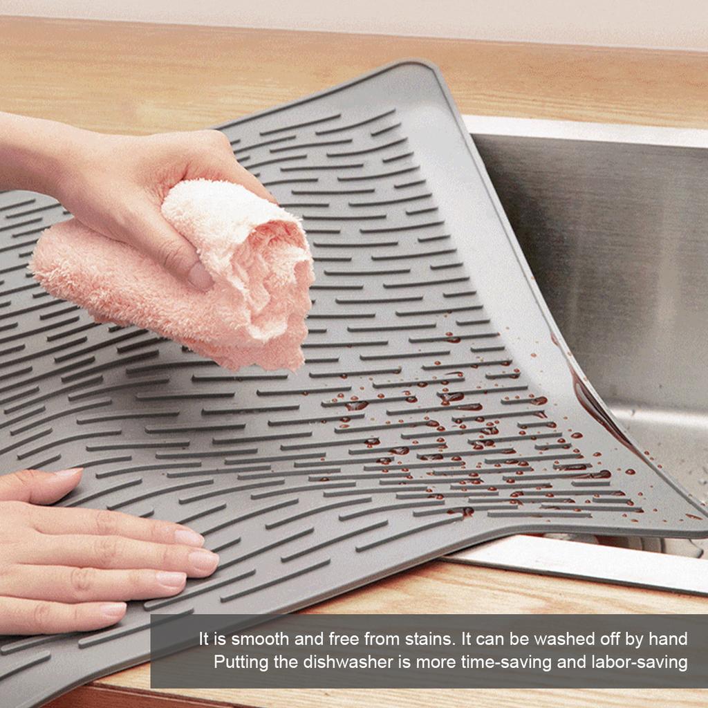 Kitchen Silicone Drying Mat Large Non-Slip Dish Drainer Mat Heat Resistant Dish Drying Mat Multipurpose Dinnerware Table Pad