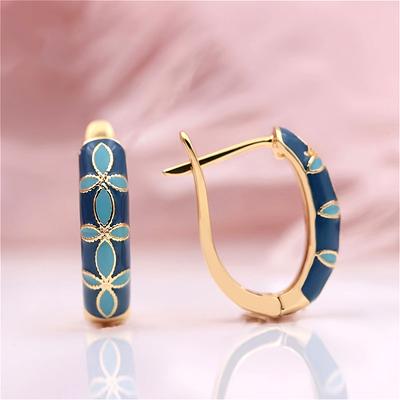 Винтажные серьги-кольца с искусственной эмалью с цветочным узором, с золотым покрытием, женские изысканные праздничные ювелирные аксессуары, подарок