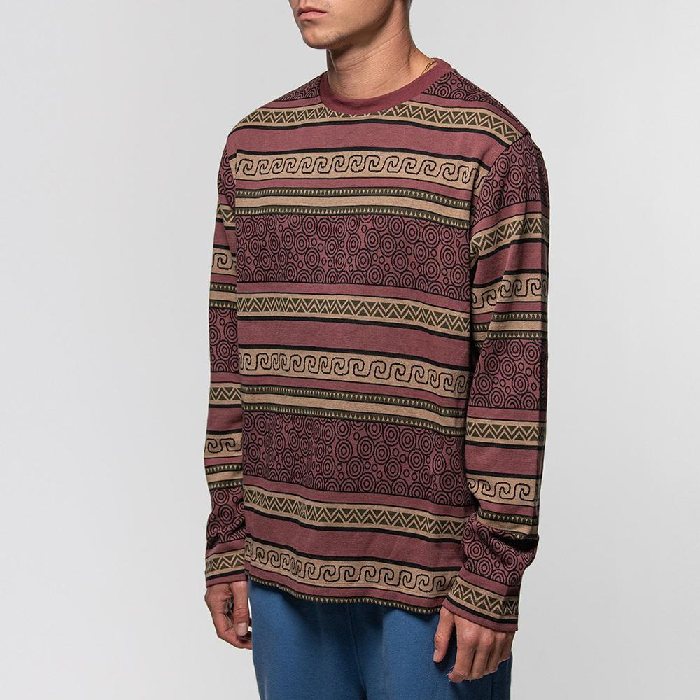 Stussy Хлопковый вязаный полосатый джемпер с круглым вырезом Мужской свитер Темно-красный 1140231