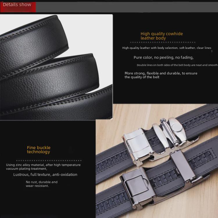 Ремень из натуральной кожи с автоматической пряжкой - Повседневный и модный дизайн из коровьей кожи