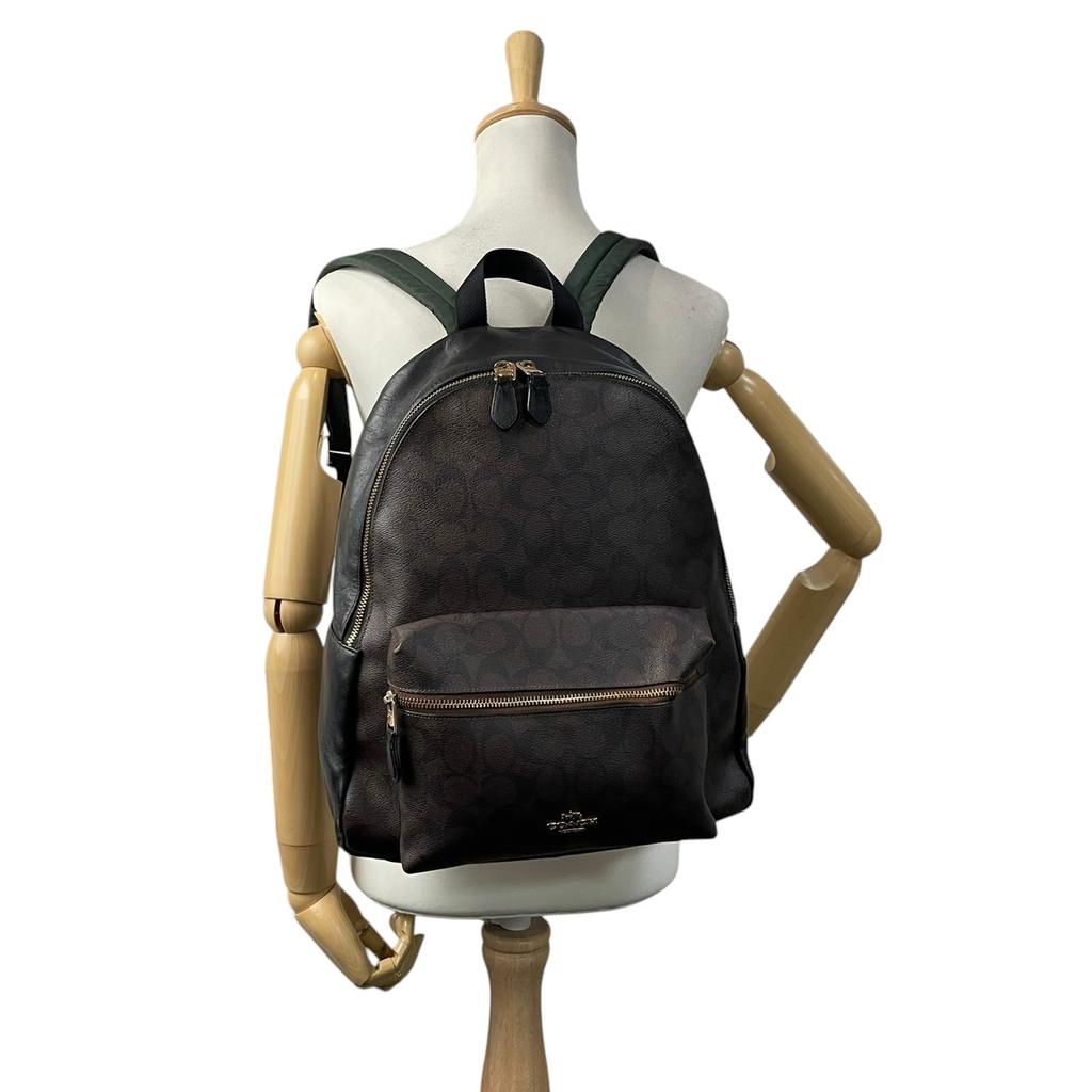 Used COACH Backpack Charlie Charlie Backpack in Signature CanvasBackpack Â· Daypack Brown/black Coated canvas/leather Women