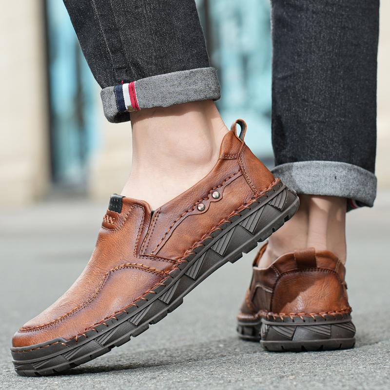 Мужская кожаная повседневная кожаная обувь большого размера с высоким берцем в стиле ретро, короткие сапоги