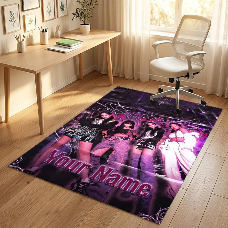 Personalized Crystal Velvet Carpet,aespa Custom Printed Name, Plush Area Rug For Home Indoor Decor